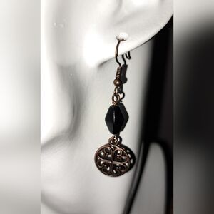 Irridescent Bead and Celtic Design Copper Charm Dangle Earrings